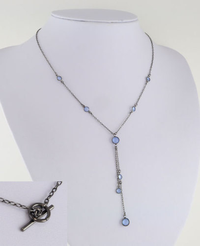 Delicate Light Blue Stones Hematite Ep "Y" Necklace  Drop D241-BG4