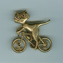 Vintage Signed AJC Cat on a Bike  Pin 