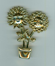 Vintage Signed AJC Sunflower Pot  Pin Brooch 