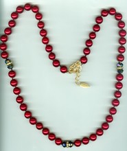 Genuine Signed Coldwater Creek Necklace Faux Red  Pearl    P5489