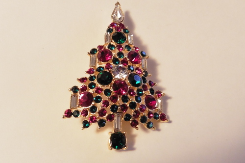 Retired Signed Lisner Multi Colored  ChristmasTree Pin / Brooch 