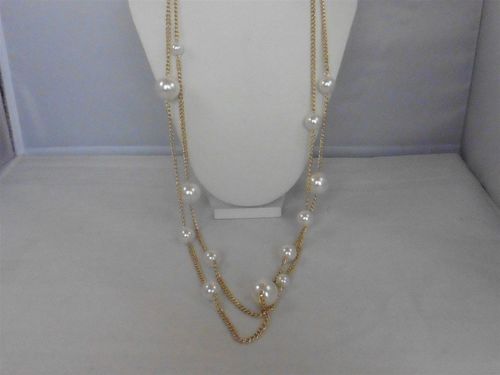 Loft Gold Tone White Pearl Necklace Double Strand