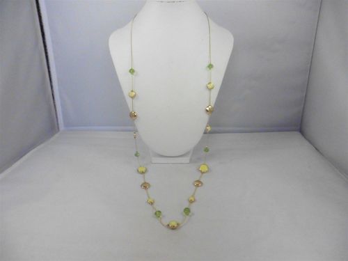 Loft Gold Tone Yellow Enamel Green Bead Necklace 36"