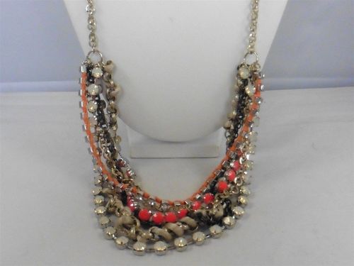 Signed Loft Crystals Multi Strand Silver Tone Necklace