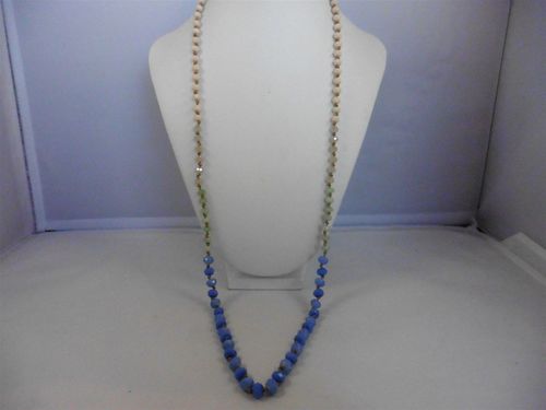 Signed Ann Taylor Loft Silver Tone Pinkish And Blue Beads Necklace p1120710