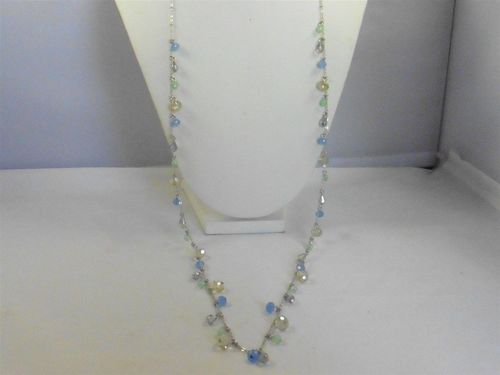 Signed Loft Silver Tone Blue Beads Necklace P1130562