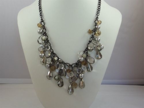 Signed Loft Gunmetal Resin And Bead Necklace 18"