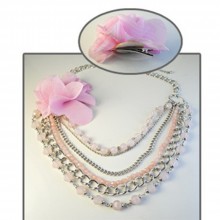  Deeply Discounted Pink Multistrand Necklace & Pin 