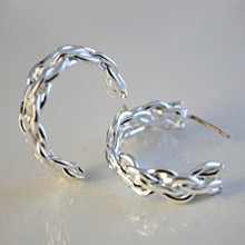 Lot of 12 Silver Tone Braided Hoop Post Earrings